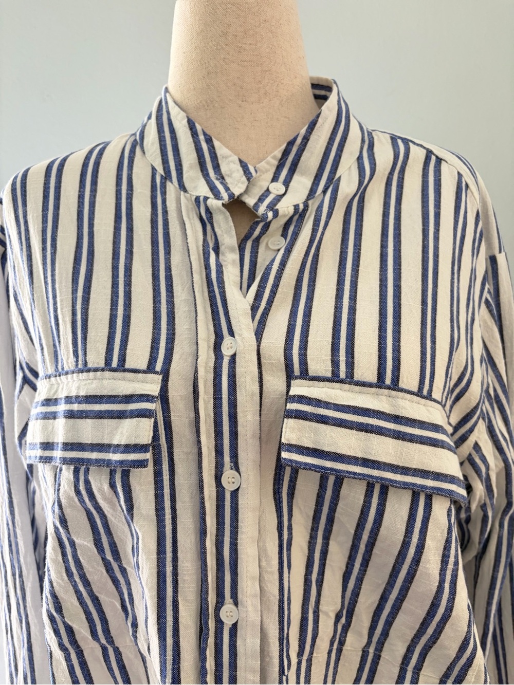 Karen Kane Cotton Striped Button Down Shirt - Picture 13 of 14